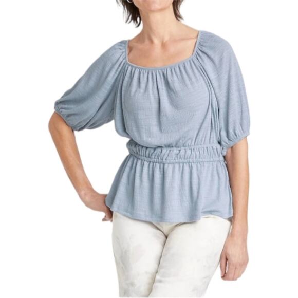 Knox Rose Baby Powder Short Sleeve Textured Blouse Sz M NWT - Picture 1 of 13